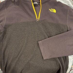The North Face Men's Charcoal Zip-Up Sweater with Yellow Zipper